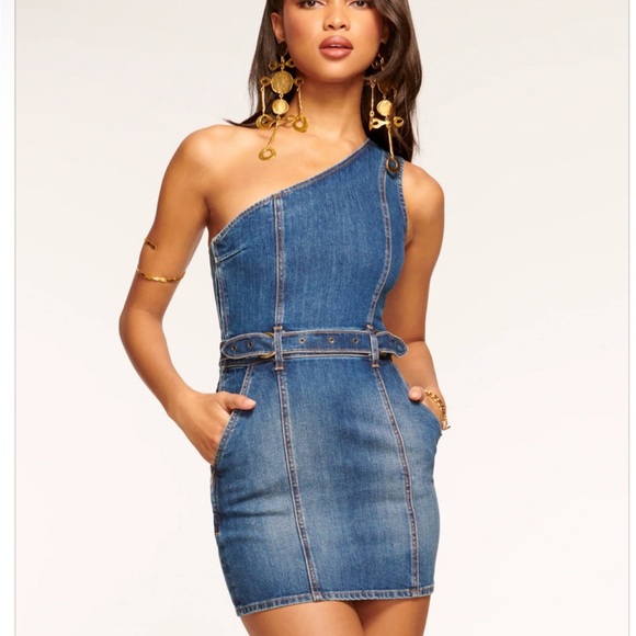 Ramy Brook Barbie Asymmetrical Denim Mini Dress Size 31 NWT - Picture 1 of 5